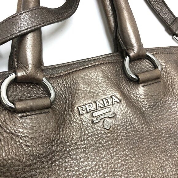 PRADA logo Bag 2WAY Tote Bag Leather Brown - Picture 6 of 16
